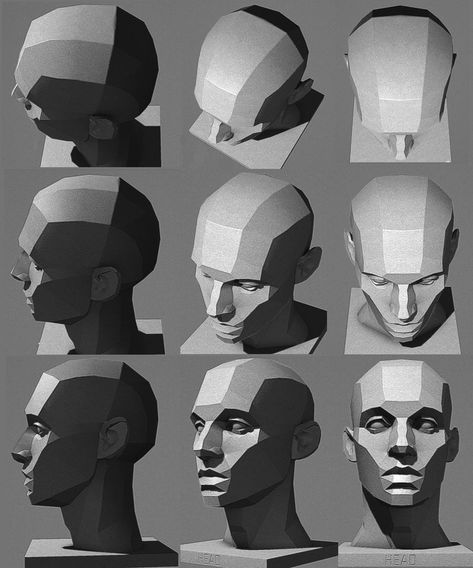 Ear Angle Reference, Male Drawing Face Reference, How To Draw Face Looking Up, Face Plains Reference, Male Head Angles Reference, Sculpture Drawing Reference, Male Body Shading, Drawing Heads Angles, Down Head Reference