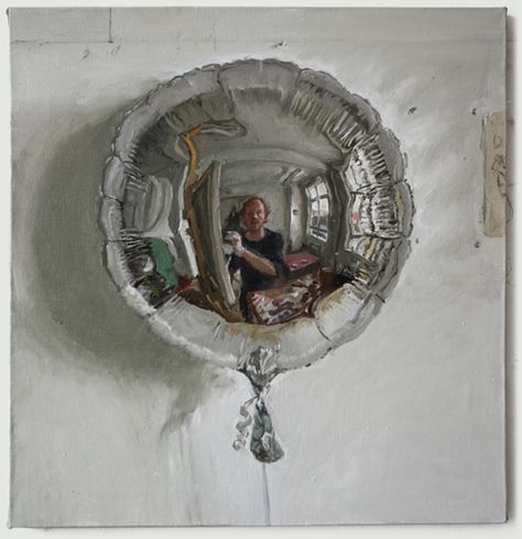 Self-portrait in a small silver balloon - James Lloyd Reflective Surfaces Art, Reflection Art Igcse, Reflections In Art, Art Gcse Reflection, Gcse Art Reflection, Reflection Art Gcse, Reflective Painting, Self Reflection Art, Small Portrait Painting