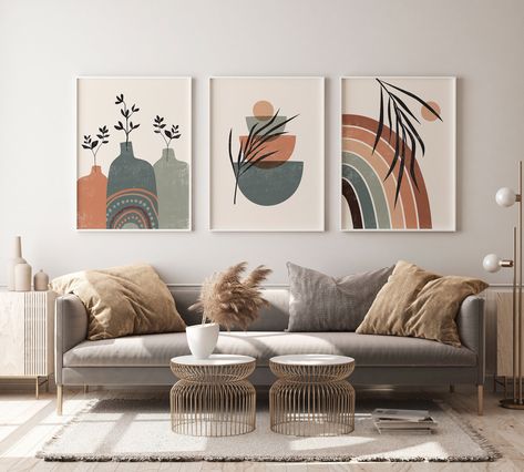 Canvas For Wall Decor, Easy Big Wall Art, Moder Wall Art, Drawing Room Wall Decor Frames, Home Decor Frames Wall Art, Boho Wall Art Printables Free Living Room, Aesthetic Painting For Wall Decor, 3 Wall Painting Set, Mid Century Art Wall