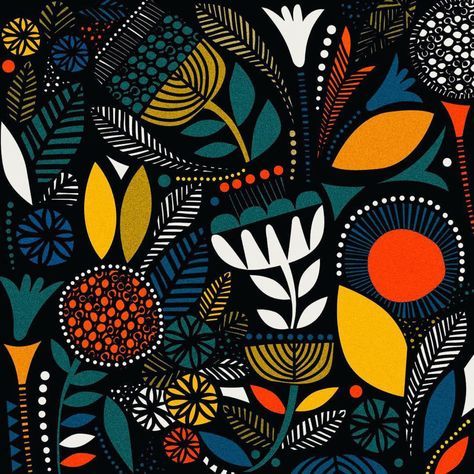 Sanna Annukka, Motifs Textiles, African Pattern Design, Afrikaanse Kunst, Textil Design, Midnight Garden, 패턴 배경화면, Fabric Diy, Africa Art