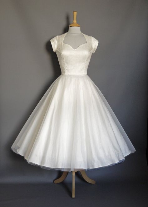 50s Wedding Dress, 1950s Style Wedding Dresses, Rockabilly Weddings 50s Style Wedding Dress, Dig For Victory, Wedding Dresses 50s, 1950s Wedding Dress, Rockabilly Wedding, Tulle Underskirt, 1950s Fashion Dresses, Bow Wedding Dress, Tea Length Wedding