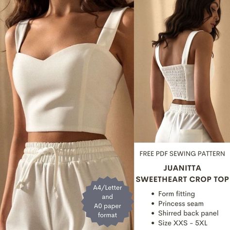 Juanitta sweetheart crop top – PDF sewing pattern – Tiana's Closet Crop Top Pattern Sewing, Top Pattern Sewing, Sweetheart Crop Top, Crop Top Sewing Pattern, Diy Clothes Patterns, Free Crop Tops, Diy Crop Top, Sewing Top, Free Pdf Sewing Patterns