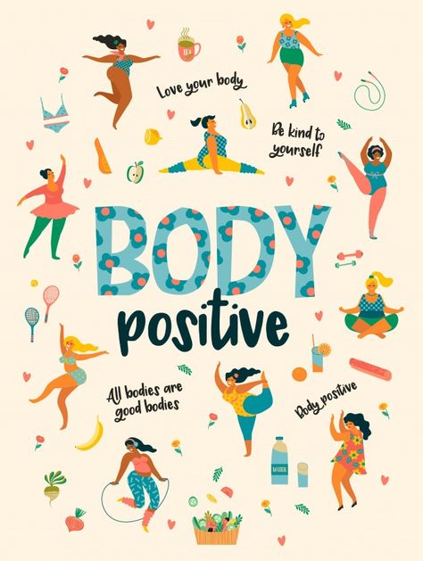 Body positive | Premium Vector #Freepik #vector #poster #love #woman #girl Positivity Drawings, Positive Body Image Quotes, Positivity Art, Body Image Quotes, Creative Backyard, Body Positive Quotes, Body Positivity Art, Attitude Positive, Body Acceptance