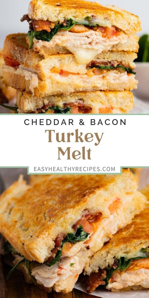 If you're looking for easy dinner ideas, you have to try this Turkey Melt with Bacon, Spinach, and cheddar. This easy sandwich recipe is toasted and filled with flavorful fillings. Whether you're craving a hearty lunch or an easy dinner recipe, this toasted turkey melt is sure to satisfy your needs. Healthy Dinner Recipes, Finger Foods, Turkey Melt, Bacon Turkey, Grilled Turkey, Turkey Bacon, Food App, Food Waste, Meal Planner