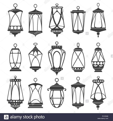 Lanterns for ramadan. Vector ramadan kareem lantern lights, arabic islamic antique hanging oil lamp set isolated on white background Stock Vector Small Lantern Tattoo, How To Draw A Lantern, Lantern Tattoo Simple, Lantern Doodles, Lantern Drawing Simple, Lantern Sketch, Lantern Drawing, Ramadan Vector, Lantern Tattoo