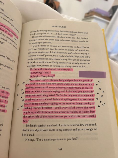 book annotation of the happy place Happy Place Emily Henry Aesthetic Quotes, Happy Place Emily Henry Annotations, Aesthetic Book Notes, Page Book Aesthetic, Books Aesthetic Pages, Happy Place Emily Henry Quotes, Emily Henry Happy Place, Happy Place Book, Emily Henry Books