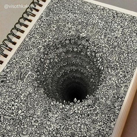 3d Detail Art Visoth Kakvei, Zentangle Kunst, Optical Illusion Drawing, Graphic Artist Designer, Zentangle Pattern, Desen Realist, Illusion Drawings, Kartu Valentine, Cool Doodles