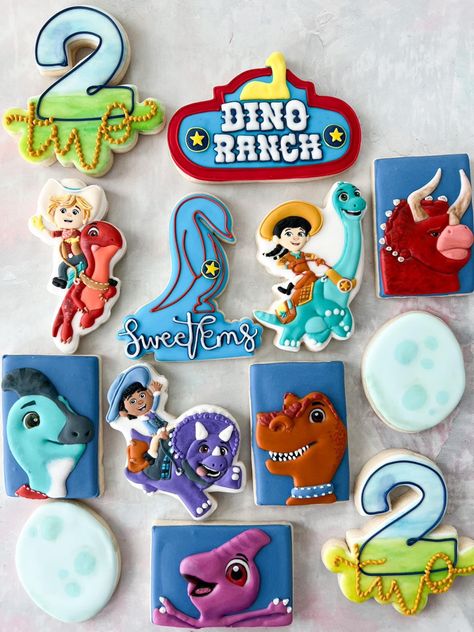 Cookie art & handcrafted by 🐧✨ Art, Dino Ranch Cookies, Ranch Cookies, Dino Ranch, Valentine Box, Cookie Art, Egift Card, Gift Card