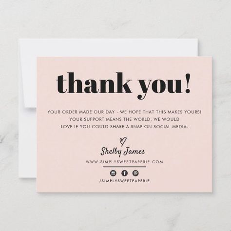 BUSINESS THANK YOU chic modern blush pink LOGO | Zazzle #logoinspiration #freevector #logotype #calculator #logoinspirations #logo #Freepik Small Business Thank You Note, Thankyoucard Design Business, Small Business Thank You Cards Design, Thank You Business Cards Ideas, Thank Card Design, Small Business Thank You Card Ideas, Thank You Card Business, Thank You Note, Pink Packaging Ideas