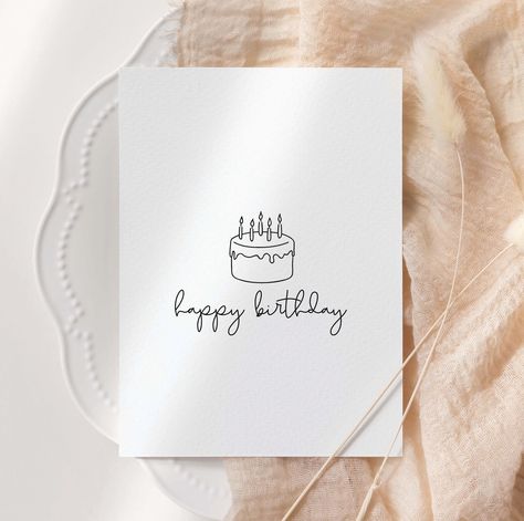 Happy Birthday Card / Simple Monochrome Birthday Card / Greeting Card / Birthday Card For Her Birthday Card Simple, Happy Birthday Calligraphy, Happy Birthday Cards Diy, Happy Birthday Vintage, Greeting Card Birthday, Watercolor Birthday Cards, Birthday Card Drawing, 30th Birthday Cards, Birthday Card For Her