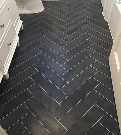 Brazillian Black 6x24 Slate Herringbone Tile Floor, Black Herringbone Floor, Black Slate Floor Tiles, Herringbone Bathroom Floor, Black Herringbone Tile, Black Slate Floor, Herringbone Floor Tile, Black Slate Tiles, Herringbone Tile Floors