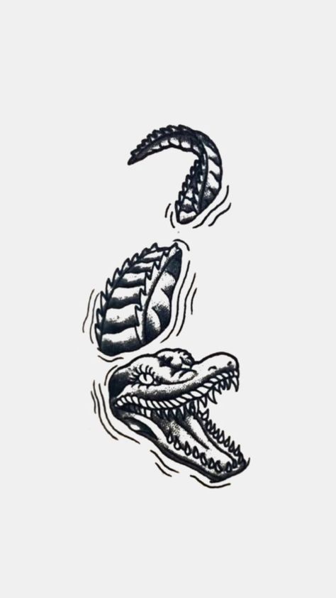 alligator tattoo Arched Cat Tattoo, Vintage Line Tattoo, Leo Tattoo Traditional, Emo American Traditional Tattoos, Gothic Centipede Tattoo, Baggie Tattoo, Athiest Tattoo Ideas, Jdm Car Tattoo Ideas, Bat Tattoo American Traditional