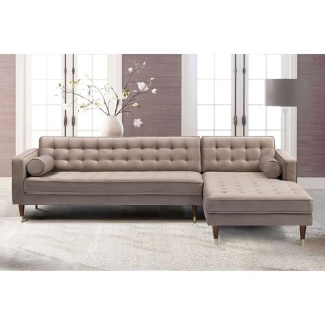 The Armen Living Somerset Velvet Mid Century Modern Right Sectional Sofa adds a touch of luxury to any home. Designed for elegant, comfortable living, this contemporary tufted sectional is a classic. Gray Sofas, Tufted Sectional, Mid Century Modern Sectional, Sectional Sofas Living Room, Types Of Sofas, Velvet Sofa, Chaise Sofa, Living Room Seating, Furniture Outlet Stores