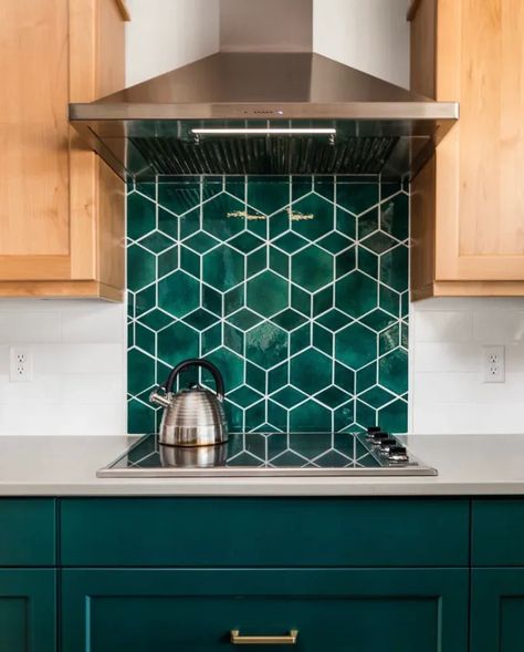 Geo-Star Tiled Stove Splash Colorful Backsplash, Stove Backsplash, Mercury Mosaics, Chevron Tile, Star Tile, Tiles Ideas, Diamond Tile, Backsplash Designs, Stone Kitchen