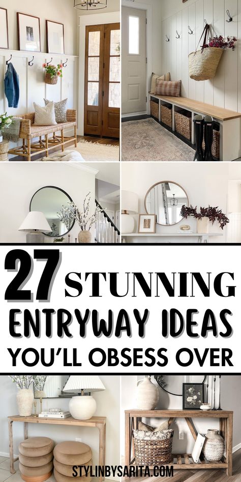 27 SMALL ENTRYWAY IDEAS TO MAXIMIZE YOUR SPACE - Stylin by Sarita Front Entryway Ideas Interior, Small Foyer Ideas Entryway, Small Foyer Ideas, Small Entryway Ideas, Entrance Ideas Entryway, Entryway Inspo, Foyer Ideas Entryway, Rustic Entryway Table, Entryway Decor Small