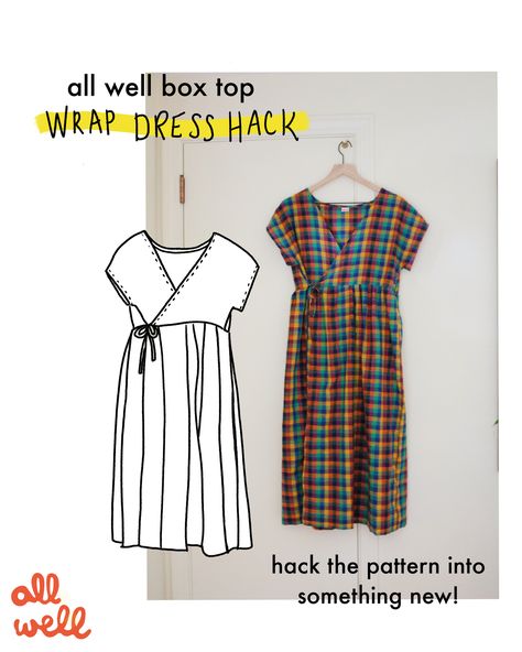 House Dress For Women, Pinafore Wrap Dress, Dress Out Of Bed Sheet, Simple Dress Free Pattern, Box Dress Pattern, Strap Dress Styling, All Well Box Top, Vintage Wrap Top, Wrap Top Sewing Pattern Free