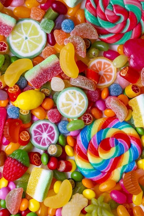 Colorful lollipops and different colored round candy. Top view royalty free stock photo Colorful Candy Photography, Candy Moodboard, Pile Of Candy, Lollipop Aesthetic, Candy Photos, Candy Aesthetic, Rainbow Sweets, Candy Photography, Candy Background