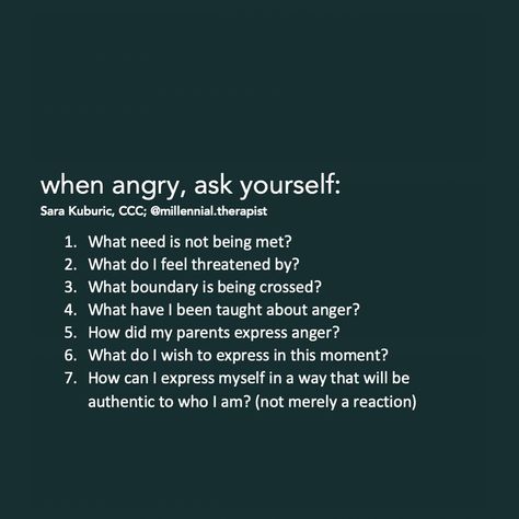 Sara Kuburic, MA, CCC on Instagram: “Anger is not a *bad* emotion. It’s often times a very appropriate emotion. However, most of us haven’t been given permission to be angry…” Anger Management Quotes, Healthy Anger, Anger Quotes, Healing Journaling, How To Control Anger, Writing Therapy, Unhealthy Relationships, Journal Writing Prompts, Anger Management