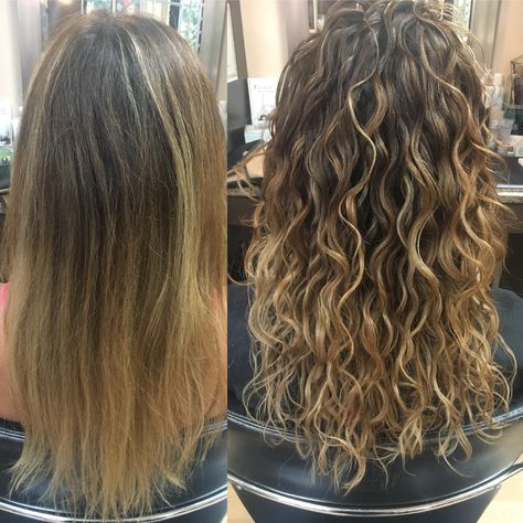 Permed Hair Long Before And After, Perm With Thick Hair, Lose Spiral Perm, Perm On Thick Hair, Hair Perming Before And After, Perm With Big Rods Curls, Spiral Perm For Fine Hair, Long Hair Perms Before And After, Beach Wave Perms Medium