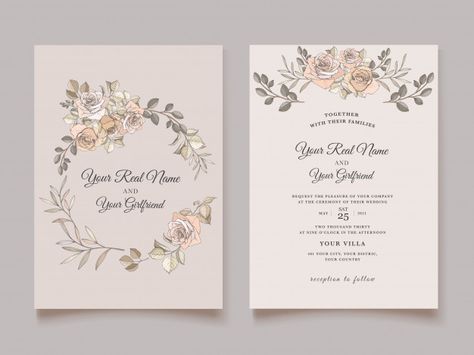 Elegant wedding card with beautiful flor... | Premium Vector #Freepik #vector #frame Contoh Kad Kahwin, Leaves Template, Kad Kahwin, Gold Wedding Stationery, Soft Pink Wedding, Red Wedding Invitations, Vector Frame, Invitation Elegant, Navy Wedding Invitations