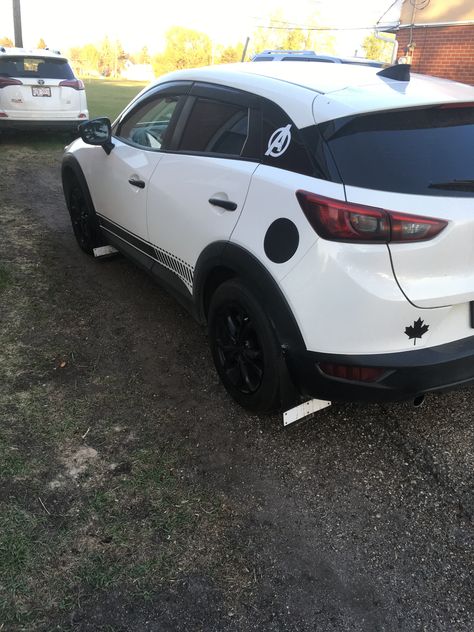 Mazda cx 3 blacked out/ side decals/ avengers assemble/ modified Avengers, Mazda Cx3 Modified, Mazda Cx3, Mazda Cx 3, Mazda Cx-3, Car Mods, Avengers Assemble, Mazda, Mustang