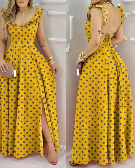 Evening Dress Couture, Woman Fashion, High Waist Maxi Dress, Maxi Dress Outfit, African Design Dresses, Latest African Fashion Dresses, Trend Fashion, African Fashion Dresses, Polka Dot Print