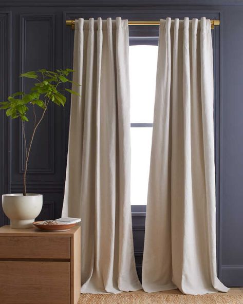 Curtains Behind Bed, Linen Blackout Curtains, Goose Down Pillows, Beige Curtains, Sheer Linen Curtains, Curtain Room, Curtain Clips, Cotton Curtains, Curtain Patterns