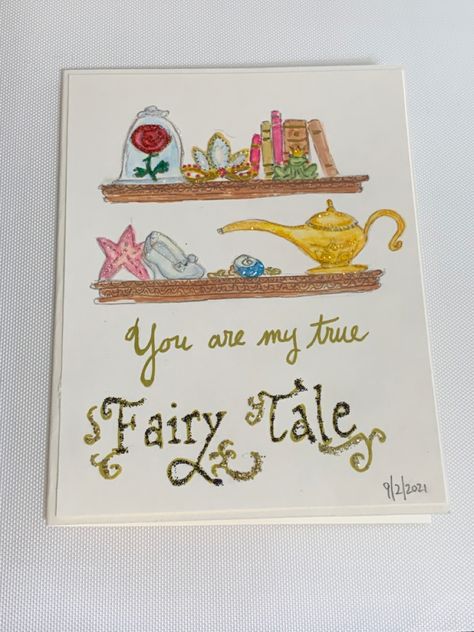 Greeting card featuring symbols of Disney princesses, you are my True Fairy tale. Disney Mothers Day Cards, Disney Cards Handmade, Diy Disney Cards, Disney Birthday Cards, Disney Symbols, Disney Birthday Card, Baby Art Crafts, Disney Silhouette Art, Best Friend Cards