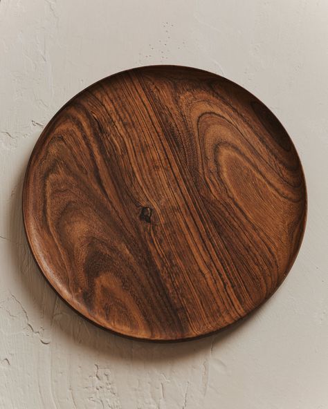 Cora Dark Wood Plate | 25 Dia Wood Placemat, Black Dessert, Wood Kitchen Utensils, Picnic Plates, Wood Plates, Product Composition, Wood Dishes, Dark Wood Kitchens, Rustic Plates