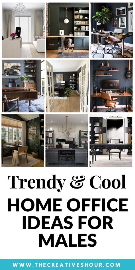 Small space? No problem! Our guide is packed with masculine home office ideas that mix practicality with bold design. Discover how to choose the right desk, utilize impactful colors, and select decor that speaks of strength and style. Get inspired by our curated designs that prove a limited area can still exude a powerful and professional vibe. Ideal for men who want to make a big statement in a compact space. Male Desk Decor Office Ideas, Men’s Office Decorating Ideas, Basement Office Design Ideas, Guys Home Office, Men's Office Ideas, Masculine Office Paint Colors, Home Office Inspiration Masculine, Mans Office At Home, Men’s Home Office Ideas