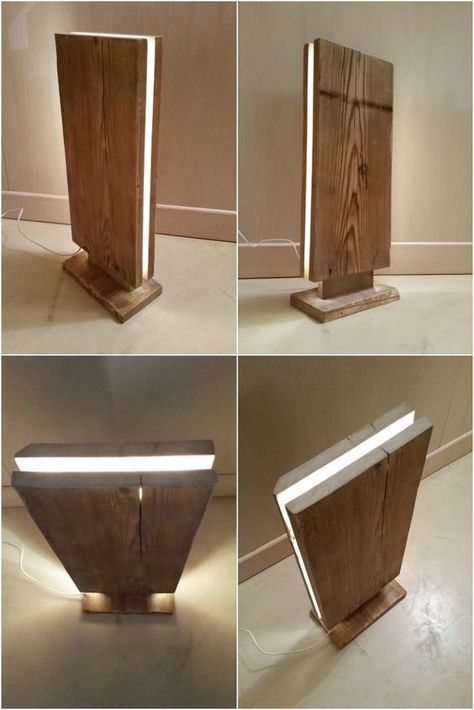 Recycle Wood Ideas, Wood Lights Ideas, Lamp Wood Design, Wooden Products Ideas, Wood Product Design, Wood Design Ideas, Wood Led Lamp, Wood Lighting Design, Floor Lamp Wood