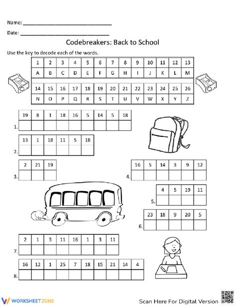 Cracking the code worksheet is a perfect choice for lessons as a general activity to test the basic numeracy skills of students. Here’s a fun activity to engage student’s with Holiday themed vocabulary using our Codebreakers decoding worksheet. Use the number key to create words. Try it out! #backtoschool #math #crackthecode #kidsactivities #puzzle #printableforkid #worksheet #printable #offlinegames #decipher #secretcode #numberkeys #kids #pdfs Code Breakers For Kids, Decoding Worksheets, Decoding Activities, Back To School Worksheets, Coding School, English For Beginners, English Exercises, English Classroom, Fun Worksheets