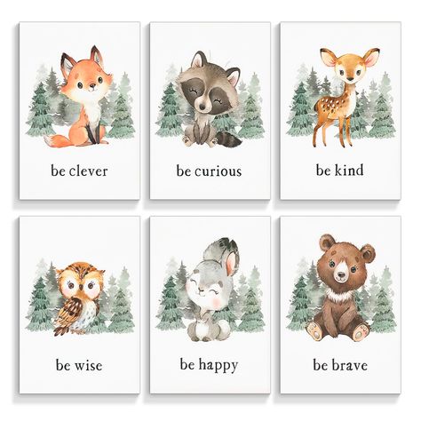 Motivational Quotes Cute, Stickers Amazon, Posters Motivational, Woodland Animal Wall Art, Safari Animal Wall Art, Forest Animal Nursery, Baby Nursery Prints, Quotes Cute, Nursery Decor Wall Art