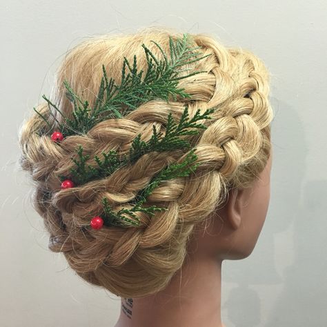 Double crown braid - holiday braid - fun holiday updo Christmas Hair, Christmas Hairstyles, Christmas Updo, Holiday Braids, Holiday Updo, Hair Test, Holiday Hair, Crown Braid, Braided Hairstyles Updo