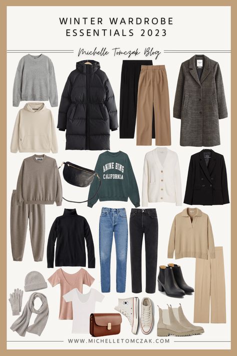 Winter Wardrobe Essentials 2023 - Michelle Tomczak Autumn Capsule Wardrobe 2024, Winter Capsule Outfits, Wardrobe Essentials 2023, Mom Outfits Winter, Autumn Capsule Wardrobe, Outfits For 2023, Outfits Frio, Winter Japan, Paris Outfit Ideas