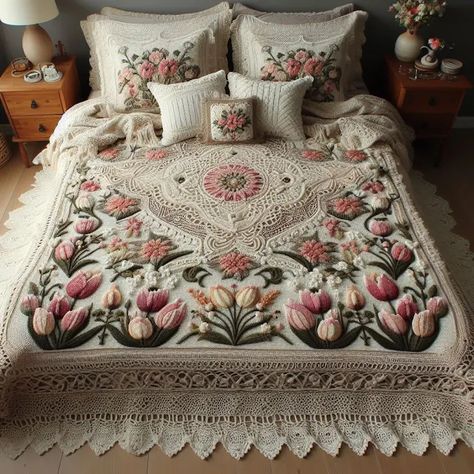 Crochet Headboard Cover, Floral Bedsheets, Simple Bed Sheets, Bedsheets Ideas, Crochet Blanket Chevron, Sweater Tutorial, Fast Crochet, Headboard Cover, Crochet Bedspread Pattern