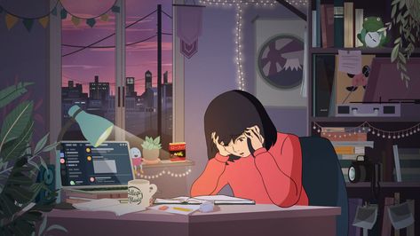 Why 'Study Girl,' Anime Star of an Infinitely Looping Video, Went Missing This Week | Muse by Clio Lofi Study Girl Art, Studying Anime Aesthetic, Anime Art Aesthetic Study, Anime Studying Wallpaper, Studying Girl Illustration Wallpaper, Study With Me Anime, Study Anime Aesthetic, Study Aesthetic Illustration, Study Girl Aesthetic Art