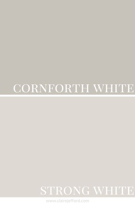 Cornforth White by Farrow & Ball. Find out the undertone, which whites work best for paint and trim, plus fabulous paint palettes to pull together a colour scheme for your next home project! Cornforth White Bathroom, Cornforth White Woodwork, Best Farrow And Ball Whites, Cornforth White Colour Scheme, Neutral Farrow And Ball Colour Schemes, Farrow Ball Cornforth White, Farrow And Ball Exterior Paint Colours, Farrow And Ball Colour Schemes Kitchens, Farrow And Ball Whites