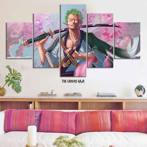 Anime Living Room Ideas, Anime Room Painting, Anime Posters Room Decor Ideas, Anime Wall Posters Bedroom, One Piece Room Ideas Anime, Small Anime Room Ideas, One Piece Anime Zoro, Anime Themed Room, One Piece Room