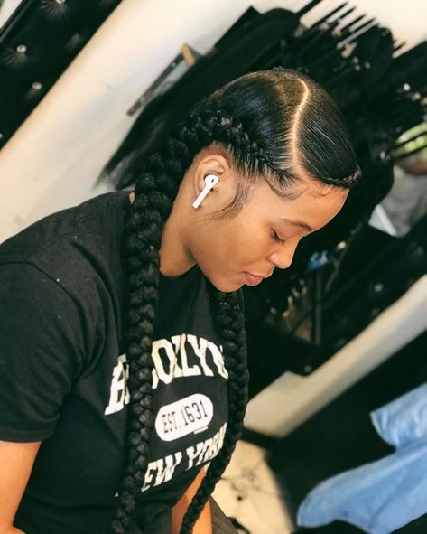 5 Ways to Wear the Two Braid Cornrow Style Everyone's Rocking | Un-ruly Two Braids Hairstyle Black Women, Two Cornrow Braids, 2 Braids Hairstyles, 2 Feed In Braids, Under Braids, Two Braid Hairstyles, Feed In Braids Hairstyles, Goddess Braids Hairstyles, Braided Cornrow Hairstyles