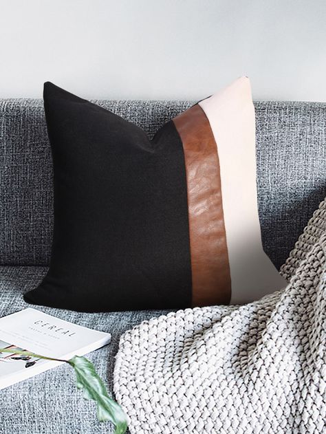 Multicolor Modern   Polyester Colorblock Pillowcases Embellished   Home Decor Color Block Throw Pillows, Brown And Gray Decor, Cream Living Rooms, Cushion Cover Pattern, Living Room Cushions, Crochet Cushion Cover, Knitted Cushions, Cushion Cover Designs, Table Sofa