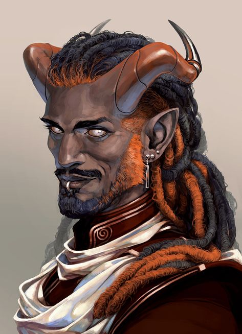 Dnd Characters Character Concept Art, Satyr Portrait, Black Fantasy Male, Black Tiefling Male, Dnd Kingdom, Black Dnd Characters, Dnd Character Portraits, Dnd Npc Art, Dnd Male Character Design