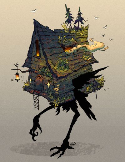 Treehouse Concept Art, Steampunk Treehouse, Baba Yaga House, Baba Jaga, Slavic Folklore, 동화 삽화, Desen Anime, Baba Yaga, House Illustration