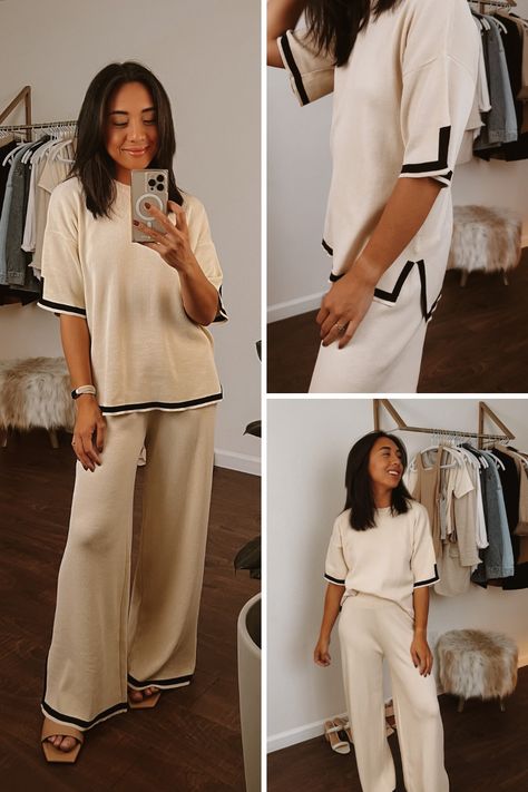 Amazon fashion finds, two piece lounge set for women, womens two piece sets, Mia Stone Chic Matching Sets, Women Matching Sets, Modest Lounge Outfits, Comfy Wide Leg Pants, Lounge Matching Set, Two Piece Lounge Set Outfit, Winter Matching Sets, Amazon Two Piece Set, Modest Two Piece Outfits