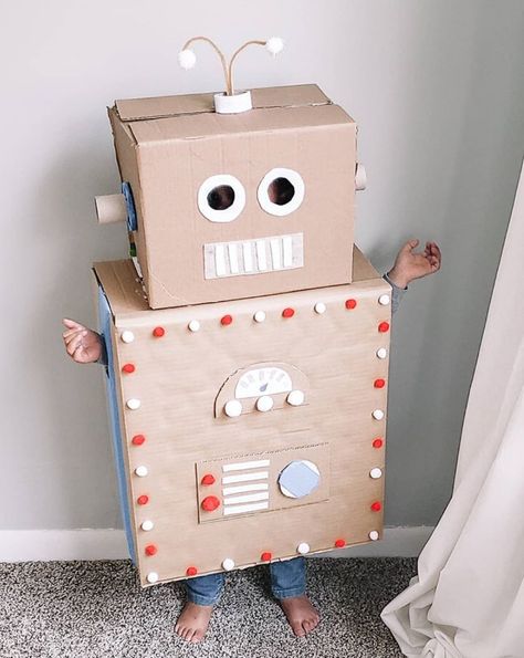 Cardboard Box Costumes, Kids Christmas Gifts Diy, Box Decorating Ideas, Cardboard Box Costume, Boys Halloween Costumes Diy, Cardboard Robot, Box Robot, Cardboard Costume, Carton Diy