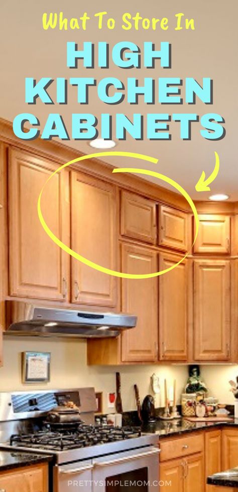 Use all that beautiful storage space in your kitchen, even the awkward areas in high cabinets. There are lots of things you can use them for. Check out some rules of thumb and what other people are keeping there. #whattostoreinhighkitchencabinets #storageideasforhighkitchencabinets Kitchen Upper Cabinets Organization, Kitchen Top Cabinet Organization, Top Cabinet Organization Kitchen Storage, Tall Kitchen Cabinets Organization, Arrange Kitchen Cabinets Storage, Top Kitchen Cabinet Organization, Upper Kitchen Cabinet Storage Ideas, What To Put In Upper Kitchen Cabinets, Where To Store Things In Kitchen Cabinets