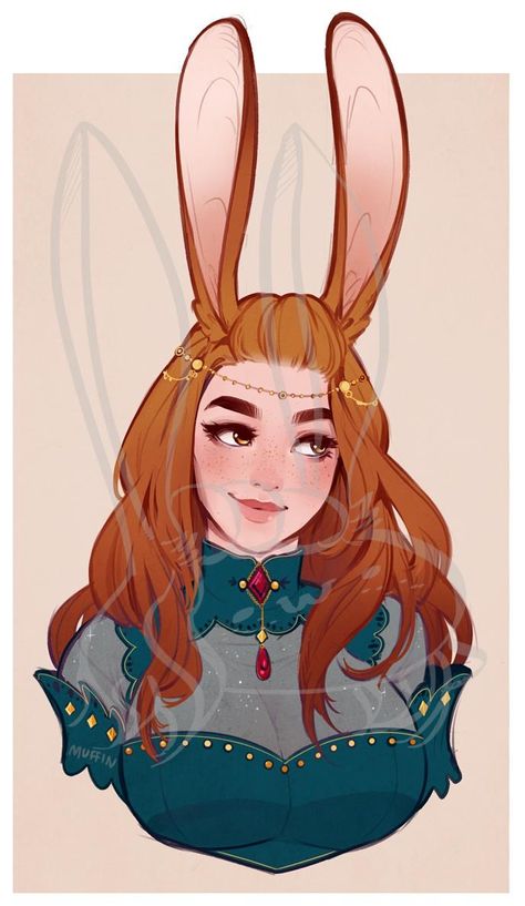 Bunny Characters Design, Rabbit Hybrid Art, Bunny Oc Female, Bunny Ears Character Design, Rabbit Ears Reference, Female Bunny Oc, Short Ponytail Drawing, Animal People Character Design, Rabbit People Art