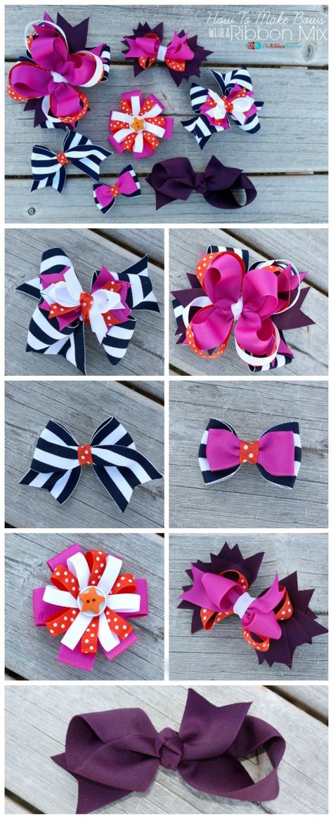 How to Make Hair Bows with a Ribbon Mix - The Ribbon Retreat Blog Disney Hair Bows Diy, Bow Ideas For Hair, Multi Ribbon Bow Tutorial, Easy Hair Bows, Hair Bow Instructions, Make Hair Bows, Bows For Sale, Hair Bow Tutorial, Hair Ribbons