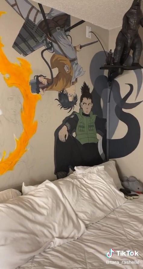 Anime Wall Drawing Bedroom, Anime Room Ideas Bedrooms, Anime Decor Ideas, Dream Not Found, Anime Mural, Anime Room Ideas, Diy Manga, Anime Rooms, Manga Room