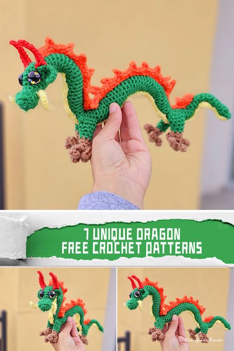 Unleash your creativity with these 7 unique dragon crochet patterns, absolutely free! #CrochetLovers #FreePatterns Couture, Amigurumi Patterns, Crochet Chinese Dragon Free Pattern, Crochet A Dragon, Amigurumi Dragon Pattern, Small Dragon Crochet Pattern Free, Crocheted Dragon Pattern Free, Free Crochet Dragon Pattern, Crochet Chinese Dragon